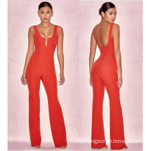 Red Sexy Jumpsuit with Slip Collarless Jumpsuit